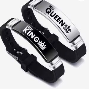 His Queen / Her King Silicone Couple Bracelets - Black & Silver